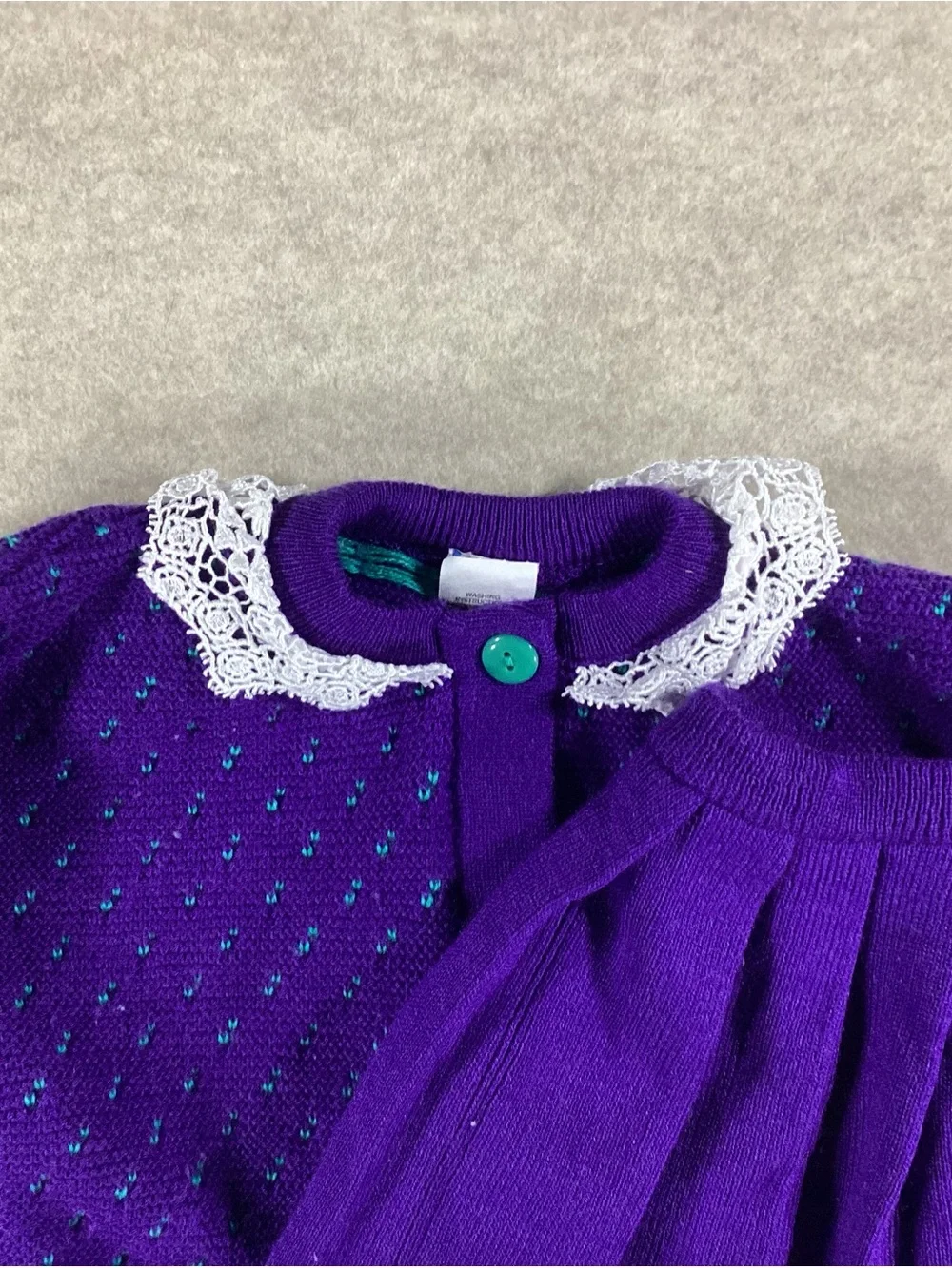 Vintage Hanes Purple Knit Cardigan and Skirt Set with Teal and Pink Accents